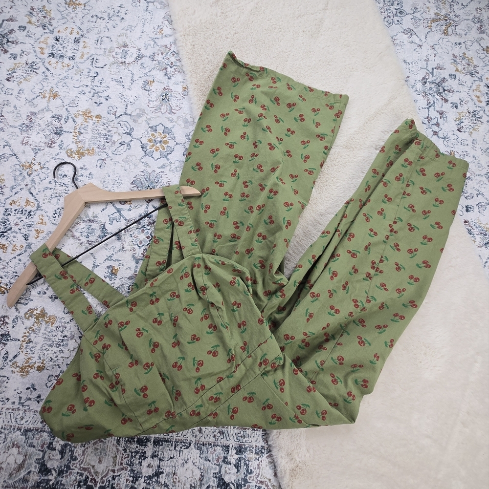 Modcloth Green Cherry Print Jumpsuit Women XL - Picture 1 of 10